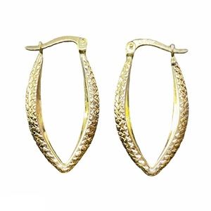 14K Solid Gold Oval Vintage Design Hoop Earrings